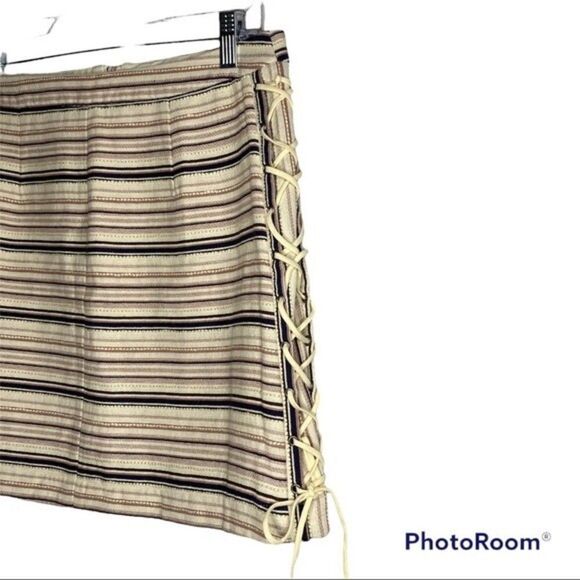 BCBGMAXAZRIA Cream Pink Brittany Lace Up Zip Front Tweed Jacquard Mini Skirt M - Picture 2 of 5